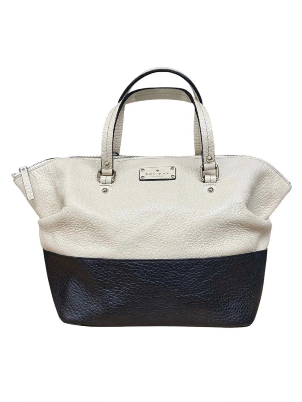 Kate Spade Grove Court Blaine Black Cream Pebbled Leather Purse/Bag/Tote/Satchel